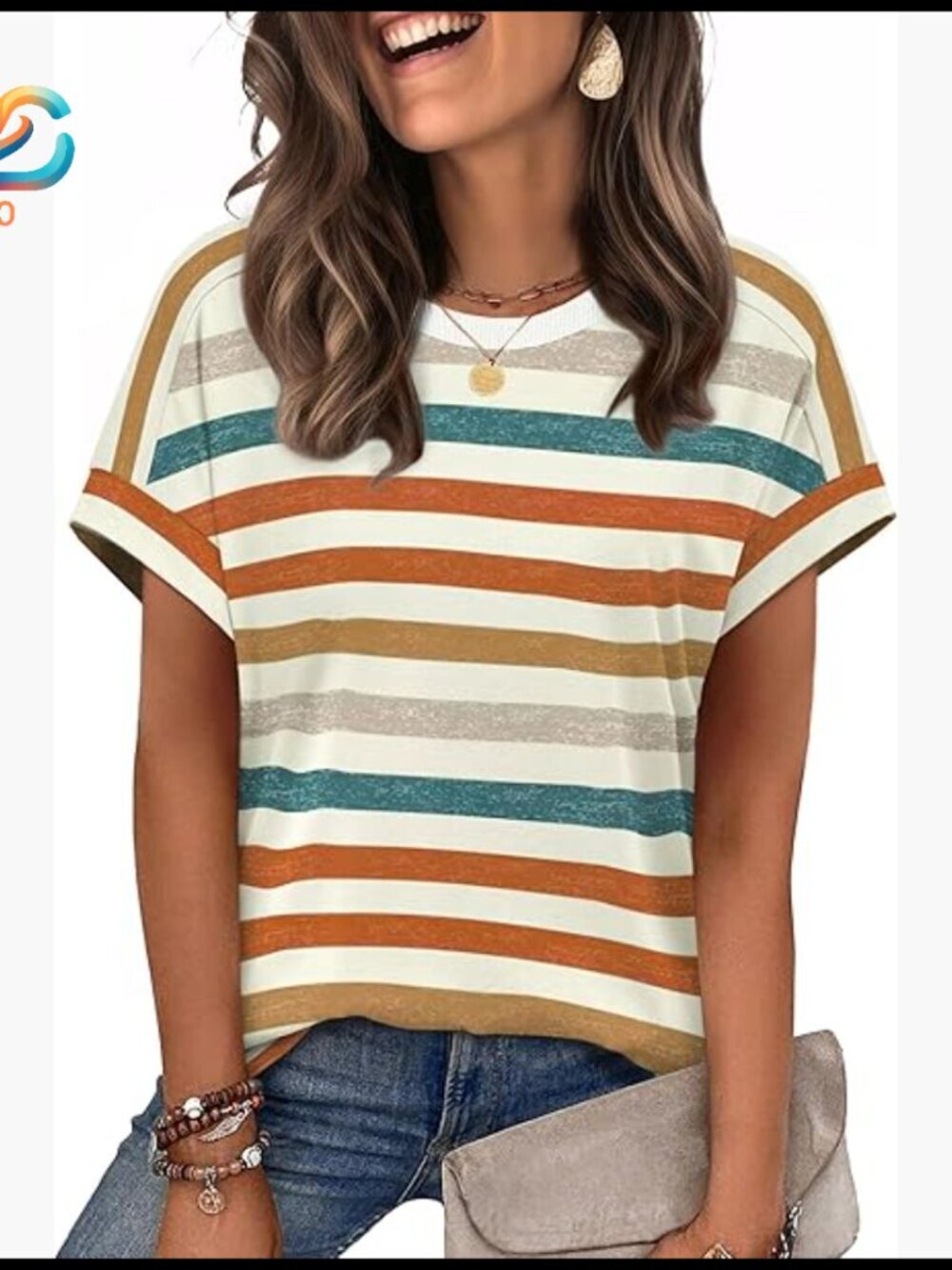 Regular Fit Striped Short Sleeve T-Shirt, Polyester Spandex, Crew Neck